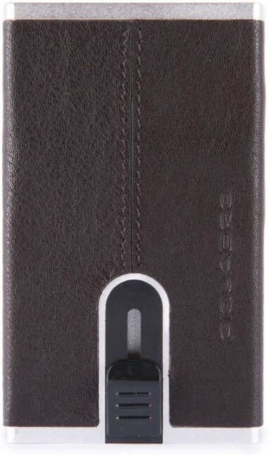 Piquadro Black Square Creditcard Case With Sliding System Dark Brown