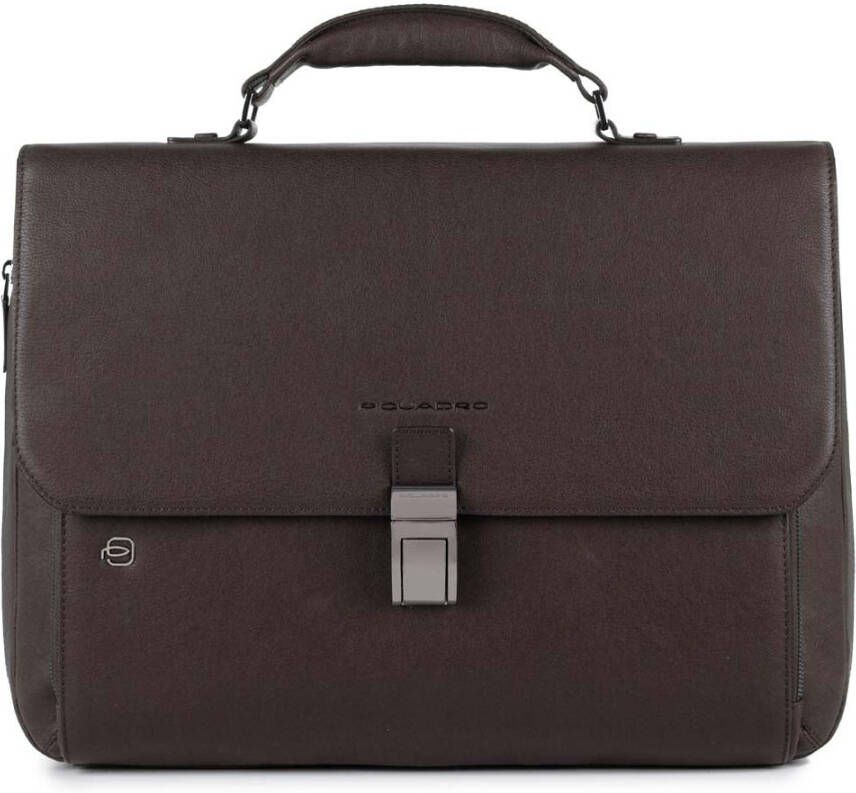 Piquadro Black Square Laptop 15"/iPad 9.7" Expandable Briefcase CONNEQU Dark Brown