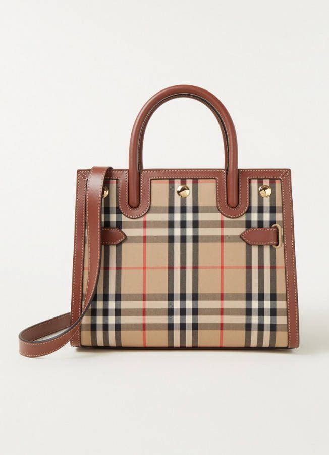 Burberry Title Vintage handtas met kalfsleren details en ruitdessin