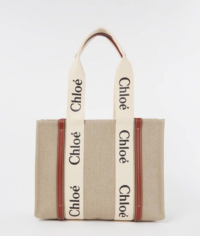Chloe Chlo&#xE9, Woody Medium schoudertas van linnen en leer