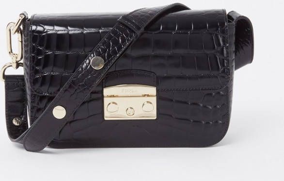 FURLA Metropolis schoudertas van leer met crocostructuur