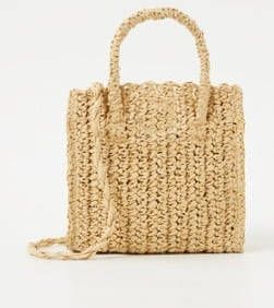Mango Strandtas met gevlochten structuur