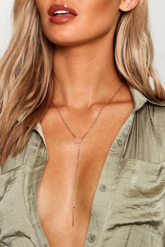 boohoo Lange Dunne Ketting, Goud