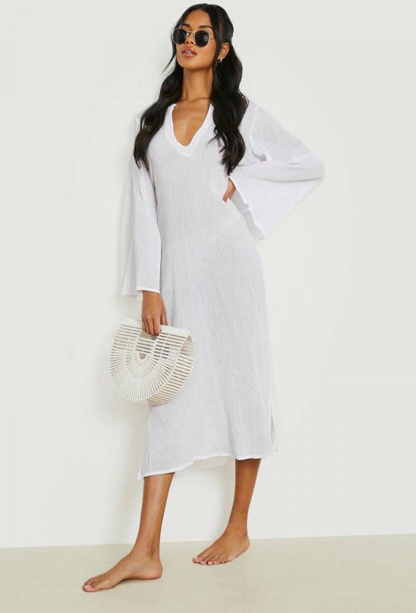 boohoo Kaasdoek Maxi Strand Cover Up Jurk, White