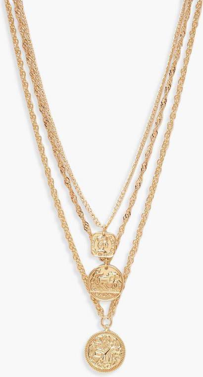 boohoo Dubbele Vierkante Medaille En Munt Ketting, Goud