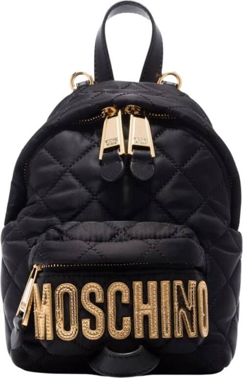 Moschino Gewatteerde logo plaque rugzak , Zwart, Dames