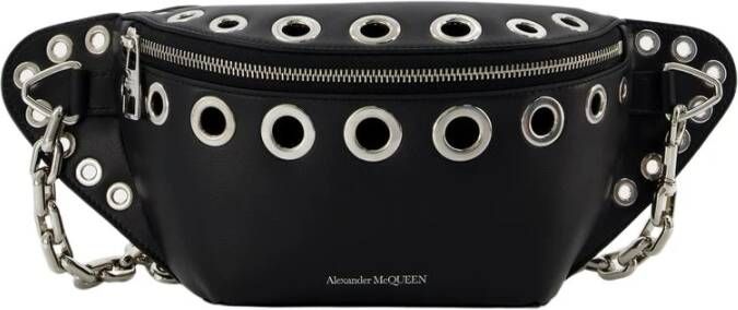alexander mcqueen Biker riemtas in zwart leer , Zwart, Dames