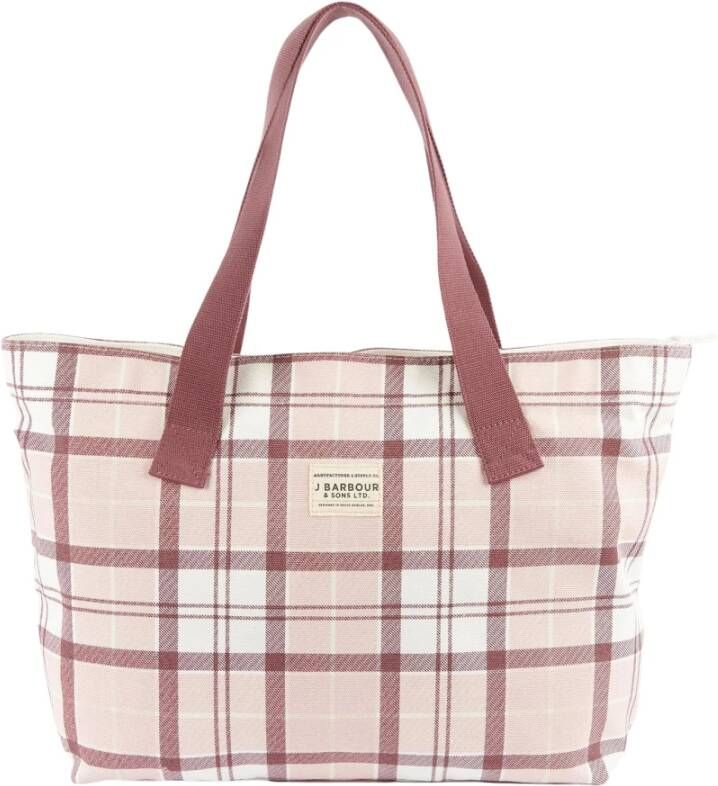 Barbour Gedrukte shoppertas met handgrepen en zipafsluiting , Roze, Dames