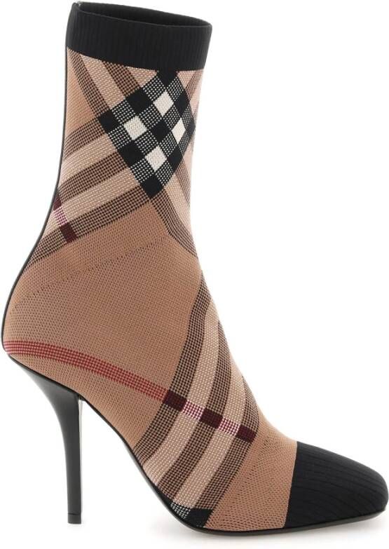 Burberry exaggerated check sock ankle boots , Bruin, Dames