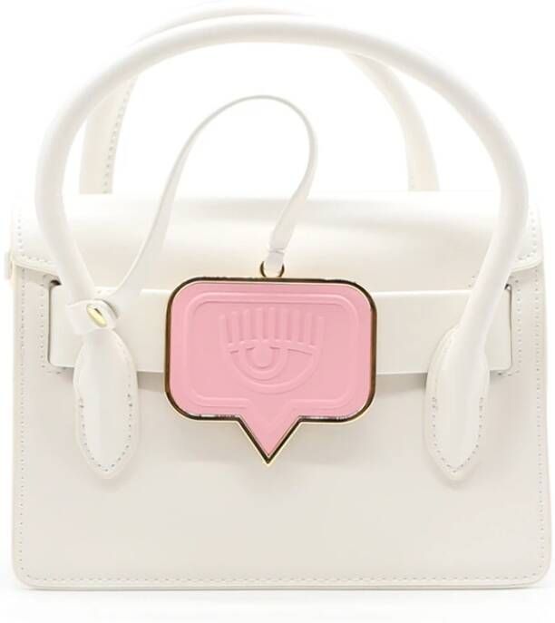 Chiara Ferragni Handtas met charme en charm rommelschouderriem met logo achtige metalen plaat 73SB4Bi2 Zs517 wit Collection, Wit, Dames