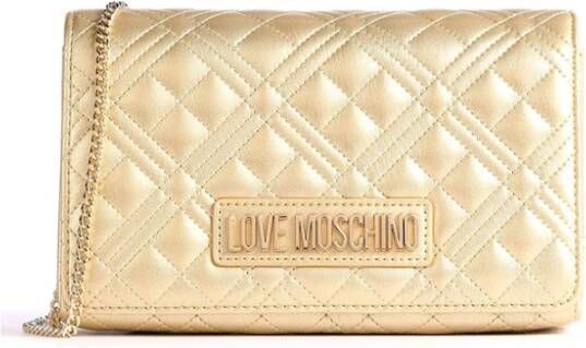 Love Moschino Nieuwe glanzende gewatteerde schoudertas , Beige, Dames