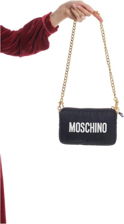 Moschino Schoudertas met logo , Zwart, Dames