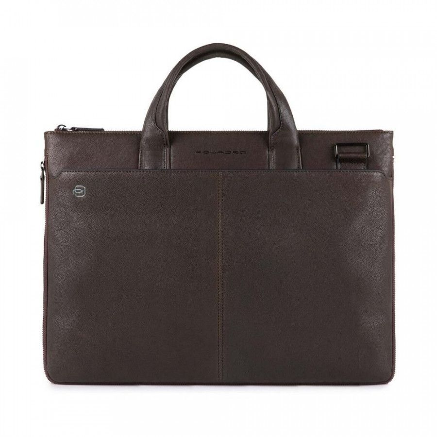 Piquadro Black Square Small Expandable Computer Bag 15.6&apos, &apos, Dark Brown