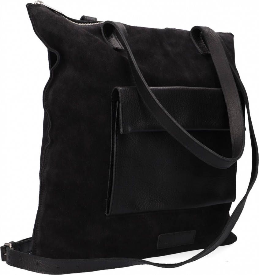 Shabbies Amsterdam Shopper waxed suede matching waxed leather L black Damestas