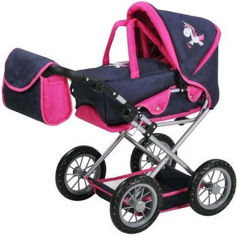 Knorrtoys ® Combi poppenwagen Ruby UMA de eenhoorn, blauw met luiertas met luiertas