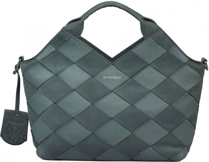 BURKELY leren handtas Even Ella met geweven structuur groen
