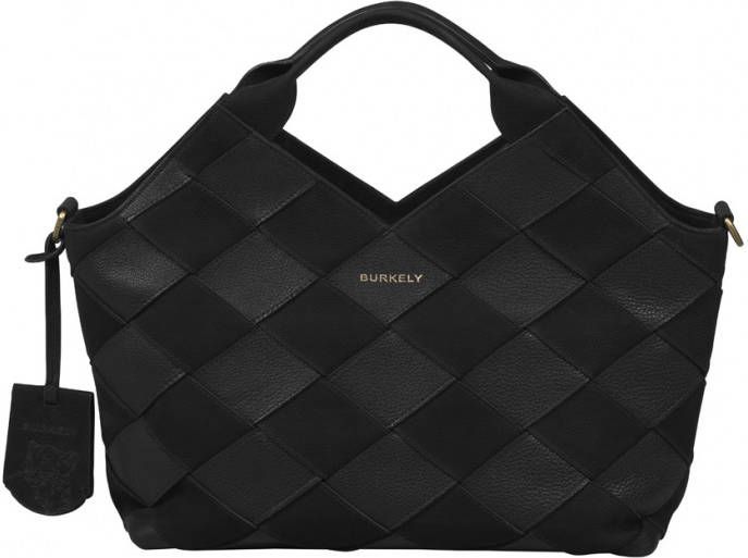 BURKELY leren handtas Even Ella met geweven structuur zwart