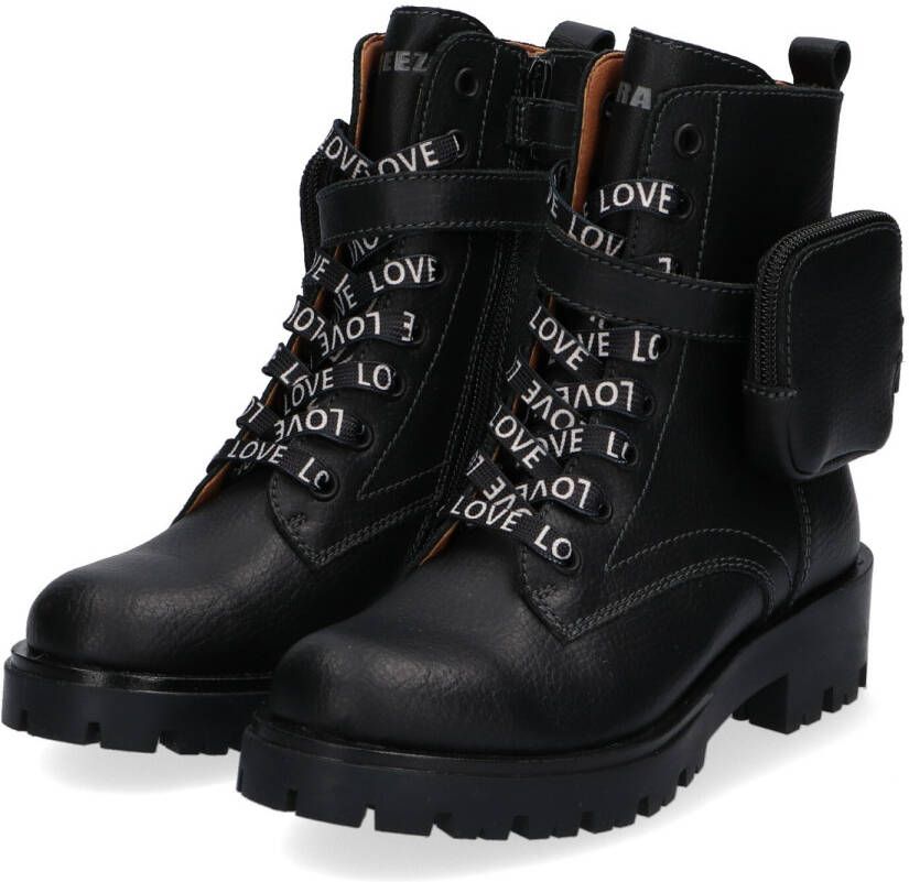 Braqeez Gina Gabri leren veterboots zwart