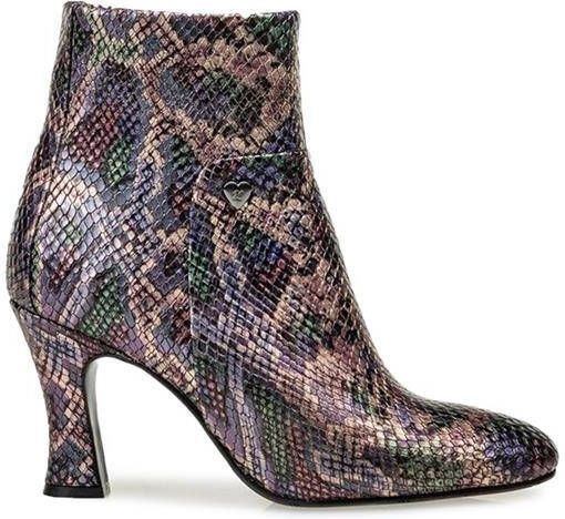 Floris van Bommel SASSI leren enkellaarzen met slangenprint roze