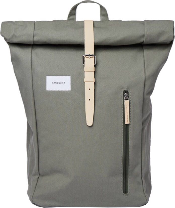 Sandqvist Dante Backpack dusty green with natural leather backpack