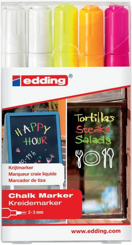 Edding krijtmarker e 4095, geassorteerde kleuren, etui van 5 stuks