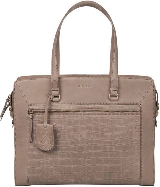 Burkely Laptop schoudertas Croco Cassy Workbag 15.6 Inch Taupe